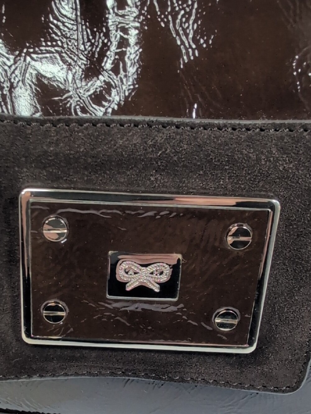 Anya Hindmarch Dark Brown Patent Leather And Suede Shoulder Bag - Picture 5 of 16
